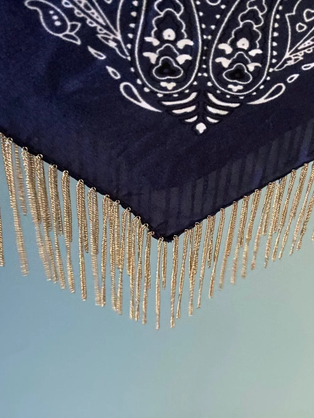 Anthropologie Chain Fringe SILK Bandana Necklace Scarf
